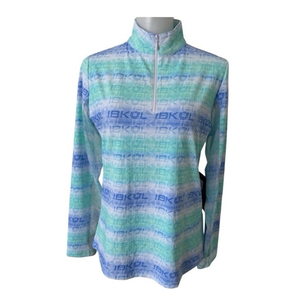 NEW IBKUL Long Sleeve Mock Neck Shirt Golf UPF 50 Womens Medium Jade/Peri